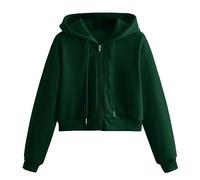 Sweat Jacket Women's Crop Hoodie Long Sleeve Short Hoodie Casual Short Sweatshirt with Hood Full Zip Hooded Jacket Plain Cropped Y2k Jacket Lightweight Cotton Pullover Autumn Transition Jacket, The Ag