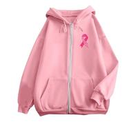 Sweat Jacket Women's Oversize Hoodie Y2K Jacket Sweatshirt with Print on Breast Cancer Prevention and Fighting Lightweight Transition Jacket Women Autumn Winter Sports Jackets with Zip, pink, XXL