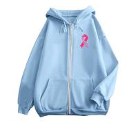 Sweat Jacket Women's Oversize Hoodie Y2K Jacket Sweatshirt with Print on Breast Cancer Prevention and Fighting Lightweight Transition Jacket Women Autumn Winter Sports Jackets with Zip, lightblue, XXL