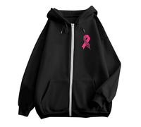 Sweat Jacket Women's Oversize Hoodie Y2K Jacket Sweatshirt with Print on Breast Cancer Prevention and Fighting Lightweight Transition Jacket Women Autumn Winter Sports Jackets with Zip, black, S