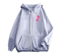 Sweat Jacket Women's Oversize Hoodie Y2K Jacket Sweatshirt with Print on Breast Cancer Prevention and Fighting Lightweight Transition Jacket Women Autumn Winter Sports Jackets with Zip, gray, XL