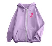 Sweat Jacket Women's Oversize Hoodie Y2K Jacket Sweatshirt with Print on Breast Cancer Prevention and Fighting Lightweight Transition Jacket Women Autumn Winter Sports Jackets with Zip, purple, XXL