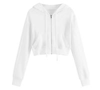 Sweat Jacket Women's Oversized Hoodie Jacket Women's White Oversized Long Sleeve Crop Hoodie Short Hoodie Plain Sweatshirt Crop Pullover Hooded Jacket Cropped Jacket with Drawstring and Zip, White, M