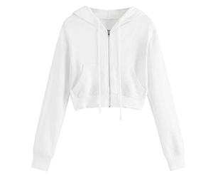 Sweat Jacket Women's Oversized Hoodie Jacket Women's White Oversized Long Sleeve Crop Hoodie Short Hoodie Plain Sweatshirt Crop Pullover Hooded Jacket Cropped Jacket with Drawstring and Zip, White, M