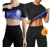 Sweat Sauna Suit for Men Women Sauna T-Shirts Body Shaper Sweat Vest Sauna Tops Waist Trainer Slimming Weight Loss Workout Suit Exercise Fitness Short Sleeve Training Jackets Clothes (Women, S)