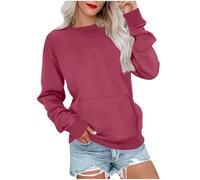 Sweat Shirt For Women Uk, Ladies Sweatshirts without Hood Womens Oversized Crewneck Long Sleeve Jumpers Casual Thin Plain Tunic Tops Classic Fit Autumn Pullover with Pockets Hot Pink