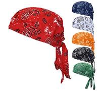 Sweat Wicking Doo Rag Cooling Dew Rag Helmet Liner Hat Large Motorcycle Head Wrap Bandana Skull Caps for Men and Women, Paisley 6 Pack