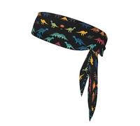 Sweat Wicking Head Tie Back Headband Tie Up Hair Band for Men Women Kids Sweatband Pirates Bandana for Workout Karate (Dinosaur Skull Skeleton Colorful)