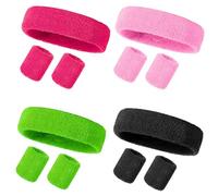Sweatband Set, 12 PCS Sports Headband Wristbands, Sweatbands Headband Wristband Set, 80s Sweat Headbands Wrist Bands for Gym Sports Tennis Running Exercise Basketball Moisture Wicking
