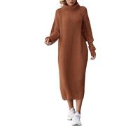 Sweater Dresses For Women Plus Size | Wool Dressing Gown Ladies Winter Dress High Neck Jumper Dress Thermal Jersey Dresses Loose Knitted Dresses Solid Color Midi Dress Long Over Knee Pullover Dress