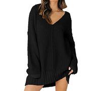 Sweater Dresses for Women Uk Knit Dress, Ribbed Lazy Style Round Neck Elegant Autumn Winter Loose Tunic Keep Warm Outdoor/indoor Slim Long Knitting Sexy Hip-Covered Sleeves Solid Color Skirts