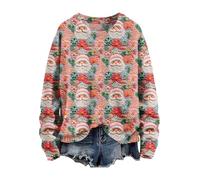 Sweater for Women Christmas Jumpers for Women Retro Long Sleeve Santa Claus Graphic Sweaters Plus Size Xmas Tree Printed Sweatshirt Casual Round Neck Holiday Pullover Ladies Autumn Clothes A-Pink