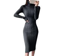 Sweater Roll-Neck Pullover Dresses for Women, Knitted, Bodycon Midi Sweater Dresses, Wedding Dress, black, M