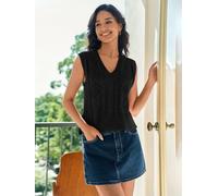 Sweater Vest for Women V Neck Sleeveless Knit Solid Casual Ribbed Preppy Pullover Tops (black, M)