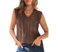 Sweater Vest for Women V Neck Sleeveless Knit Solid Casual Ribbed Preppy Pullover Tops (coffee, L)