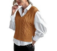 Sweater Vest for Women V Neck Sleeveless Knit Solid Casual Ribbed Preppy Pullover Tops (khaki, XL)