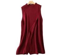 Sweater Vest For Women,Women Knitted Sweater Vest Elegant Long Solid Color Front Split Ribbed Knit Round Neck Autumn Winter Loose Sleeveless Pullover Gilets Sweaters Knit Tank Top Cami Waistcoat Blo