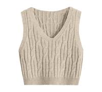Sweater Vest Knitted Sleeveless Jumpers Tank Top Streetwear Knitwear Plaid Pullovers Sweatshirts Oversized V Neck Cable Knit Vintage Retro Stylish Students Knit Gilets Waistcoat Top Khaki