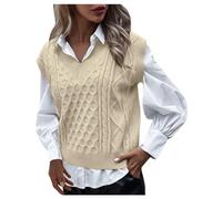 Sweater Vest Knitted Sleeveless Jumpers Tank Top Streetwear Knitwear Plaid Pullovers Sweatshirts Oversized V Neck Cable Knit Vintage Retro Stylish Spring Autumn Winter Chunky Women Tops for Women