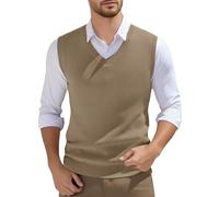 Sweater Vest Men's Sleeveless Knitted Vest V-Neck Knitted Pullover Vest Plain Sleeveless Knitted Jumper Slim Fit Knitted Sweater Casual Fine Knit Jumper Vest, khaki, 3XL