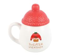 Sweater Weather Lidded Mug - Cozy Ceramic Cup with Lid, Perfect for Hot Beverages, 12 oz Capacity, Ideal for Winter and Fall