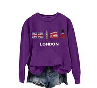 Sweater with Front Casual Sweatshits Printed Sweatshirt Ladies Petite Sweatpants Round Neck Sweatshirt Long Sleeve Top (Purple, M)
