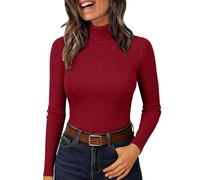 Sweater Women Wine Womens Jumpers Ladies Long Sleeve High Neck Knitted Pullover Autumn Winter Warm Ribbing Stretch Sweaters Casual Cozy Thermal Slim Fit Base Layer Sweatshirts