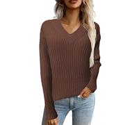 Sweater Women Womens Long Sleeve Lightweight V Neck Sweater Knit Jumper Tops Asymmetric Jumpers for Women UK Deals Daily Essentials Crop Swing Christmas Sweater for Women Coffee