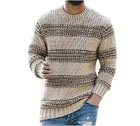 Sweaters for Men UK Stripe Pullover Sweater Sale Clearance Soft Cozy Mock Neck Knitwear Casual Solid Pullover Round Neck Long Sleeve Ribbed Hem Sweater Knitwear Pullover Sweaters for Men Khaki L