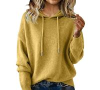 Sweaters for Women Long Sleeve Knits Hoodie Cozy, Lightweight Pullover Merino Wool Fall 2026 Winter Topscashmere (Yellow,XXL)
