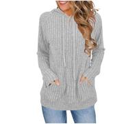 Sweaters for Women Long Sleeve Shirts Fashion Hoodies Pullover Sweatshirts Ribbed Knit Jumper Basic Ladies Hoodie Oversized Loose Sweaters Casual Fall Outfits Clothes Fleece Tops with Pockets Gray