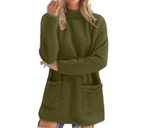 Sweaters for Women Teddy Bear Fleece Sherpa Sweater Comfort Cozy Wool Lamb Jumpers Fuzzy Fluffy Plush Warm Jumper Winter Long Sleeve Round Neck Casual Pullover Winter Furry Long Tops with Pocket S-XXL