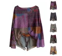 Sweaters for Women UK Boat Neck Women's Jumpers Ethnic Prints Fair Island Sweater Casual Loose Ladies Knitted Pullover Jumpers Layer Top Daily Going Out Shirts