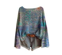 Sweaters for Women UK Boat Neck Women's Jumpers Ethnic Prints Fair Island Sweater Casual Loose Ladies Knitted Pullover Jumpers Layer Top Daily Going Out Shirts