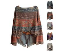 Sweaters for Women UK Boat Neck Women's Jumpers Ethnic Prints Fair Island Sweater Casual Loose Ladies Knitted Pullover Jumpers Layer Top Daily Going Out Shirts