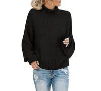 Sweaters for Women UK Chunky Knit Ladies Pullover Sweater Loose High Neck Women's Knitted Sweaters Solid Colour Womens Jumpers Black