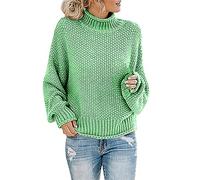 Sweaters for Women UK Chunky Knit Ladies Pullover Sweater Loose High Neck Women's Knitted Sweaters Solid Colour Womens Jumpers