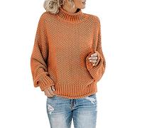 Sweaters for Women UK Chunky Knit Ladies Pullover Sweater Loose High Neck Women's Knitted Sweaters Solid Colour Womens Jumpers