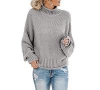 Sweaters for Women UK Chunky Knit Ladies Pullover Sweater Loose High Neck Women's Knitted Sweaters Solid Colour Womens Jumpers Grey
