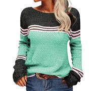 Sweaters for Women Uk, Elegant Women's Autumn Winter Knit Pullover Sweater Featuring Floral Crochet And Striped Patchwork Design
