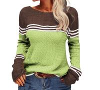 Sweaters for Women Uk, Elegant Women's Autumn Winter Knit Pullover Sweater Featuring Floral Crochet And Striped Patchwork Design