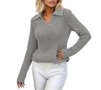 Sweaters For Women Uk,V Neck Sweaters Collared Fall Ribbed Knit Loose Casual Slit Long Sleeve Pullover Tops