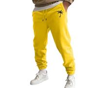 Sweatpants for Men UK Classic Solid Cuffed Joggers with Pockets Elasticated Waist Drawstring Bottoms Wide Leg Comfort Trousers Casual Smart Relaxed Fit Mens Lightweight Activewear Sweatpants Yellow