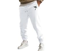 Sweatpants for Men UK Classic Solid Cuffed Joggers with Pockets Elasticated Waist Drawstring Bottoms Wide Leg Comfort Trousers Casual Smart Relaxed Fit Mens Lightweight Activewear Sweatpants White