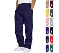 Sweatpants for Men UK, Solid Classic Jogging Pants, Elasticated Waist Baggy Trousers with Pockets, Regular Fit Drawstring Straight Leg Trousers, Casual Lightweight Walking Trouser Men Black