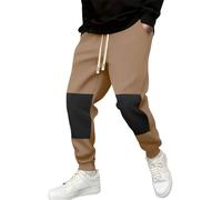 Sweatpants for Men UK Wide Leg, Classic Patchwork Sweatpant Elasticated Waist, Regular Fit Drawstring Baggy Trousers with Pockets, Casual Comfy Thermal Trouser Men, Autumn Winter Sweatpants Men Khaki