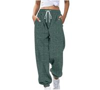 Sweatpants for Women Baggy High Waisted Straight Leg Ribbed Knit Workout Athletic Joggers Fall Winter Fashion Casual Lounge Trousers with Pockets (Blackish Green,S)