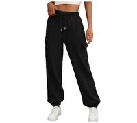 Sweatpants for Women Baggy Jogger Cargo Pants Elastic High Waisted Drawstring Trousers with Pockets Cuffed Ankles Sport Pants Casual Solid Color Loose Fit Tracksuit Bottoms Black