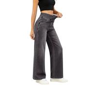Sweatpants Jeans Womens Stretch High Waisted Palazzo Leisure Denim Trousers with Pockets Autumm Tummy Control Workout Comfort Sweatpant Jeans Loose Fit Jersey Denim Pants for Brunch Work Walking