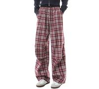 Sweatpants Men's Checked Trousers High Waist Trousers Wide Leg Trousers Y2K Stylish Casual Trousers Straight Leg Sports Trousers High Waist Crinkle Pants Vintage Flannel Pyjama Bottoms Lounge Trousers